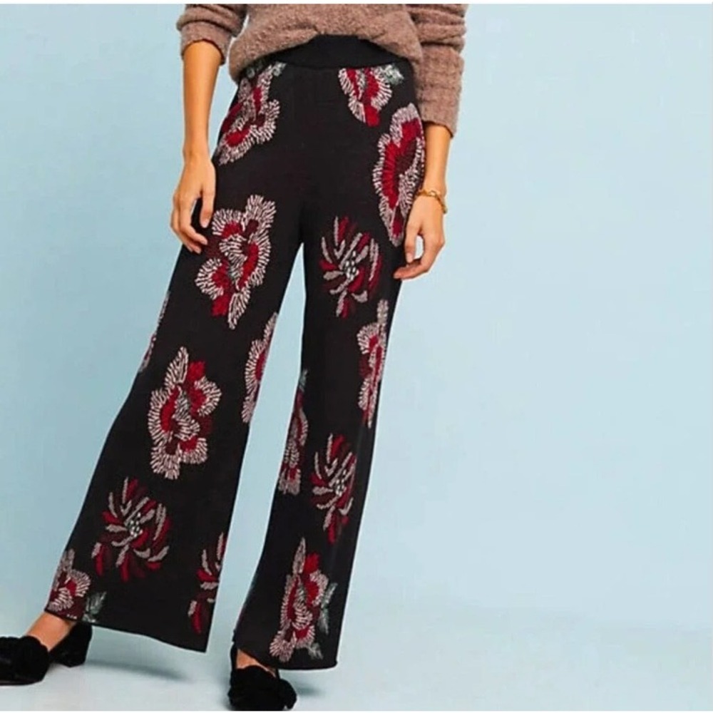 LAIA Intarsia Sweater Knit Wide Leg Pants Size S Boho Maximalist Cotton Eclectic